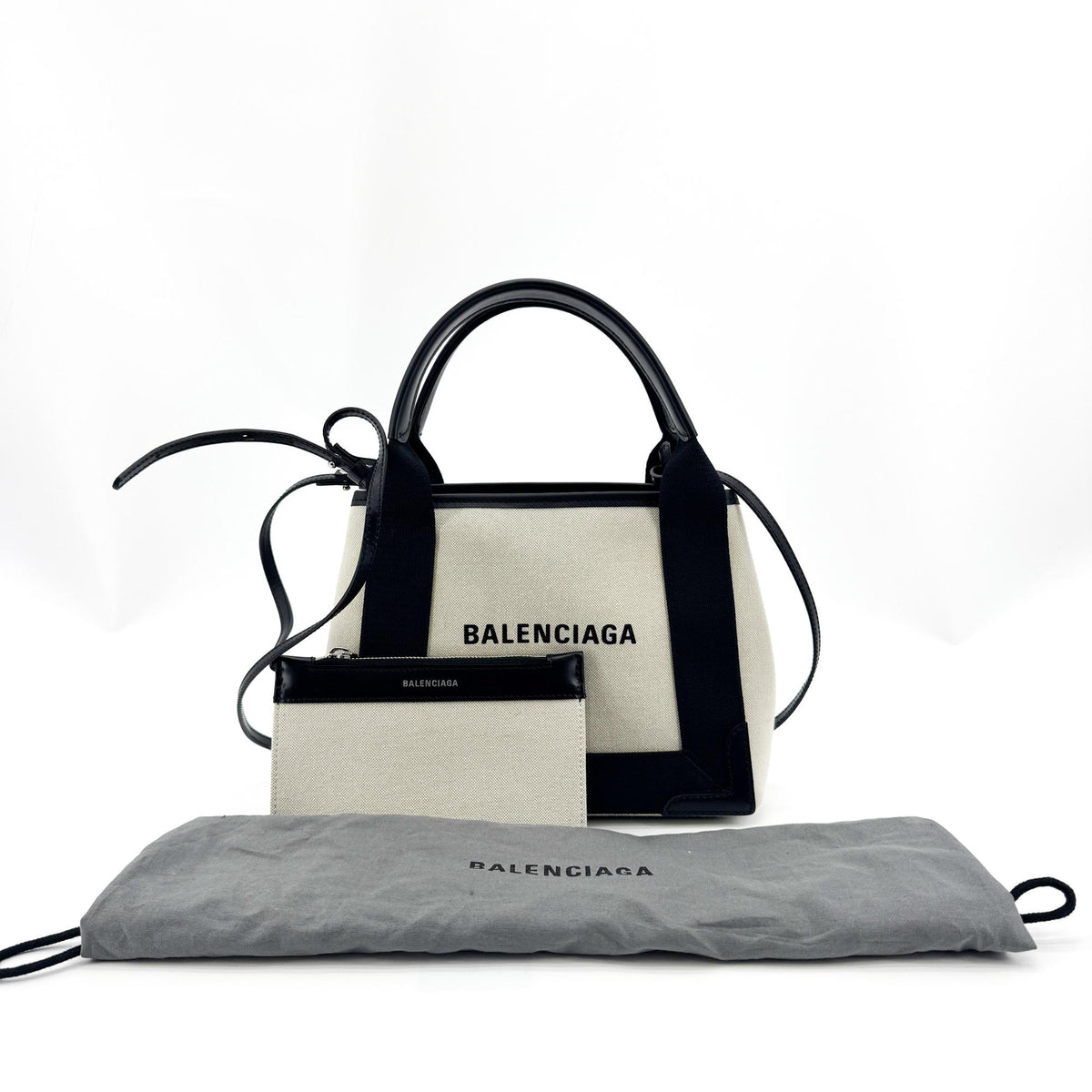 Balenciaga Navy Cabas Canvas with Leather, Black, Canvas, Tote Bag
