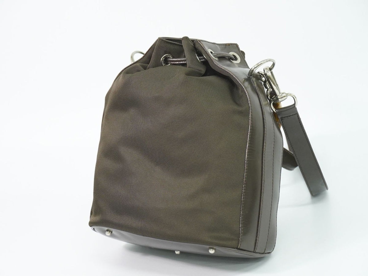 Gucci Vintage Bamboo Bucket Nylon and Leather, Brown, Canvas, Handbag