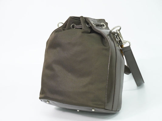 Gucci Vintage Bamboo Bucket Nylon and Leather, Brown, Canvas, Handbag