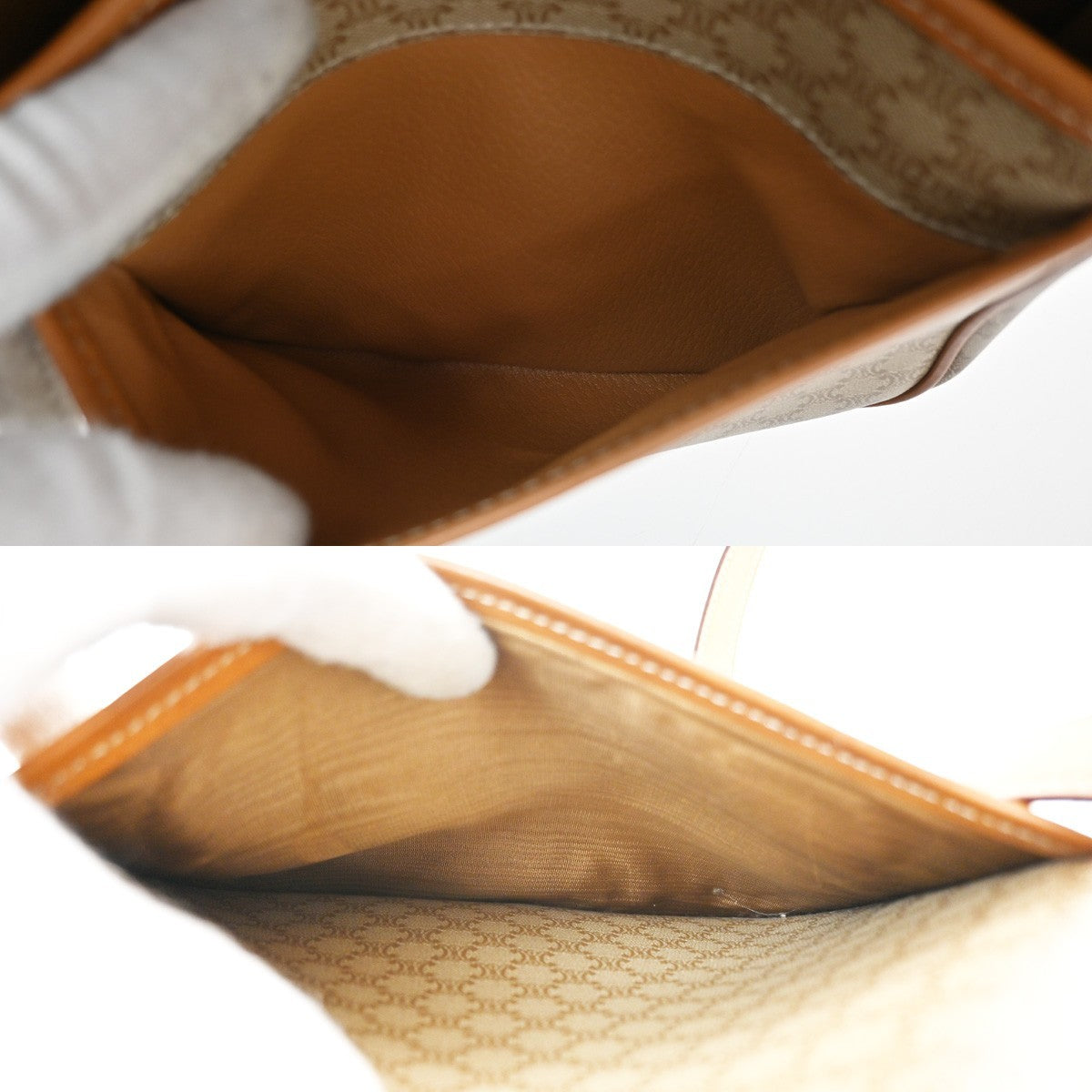 Celine Vintage Macadam Canvas and Leather, Beige, Canvas, Shoulder Bag