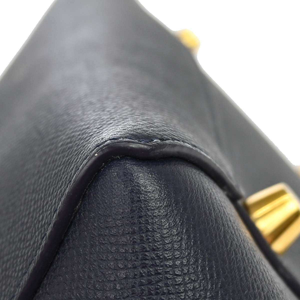 Celine Belt Textured Leather, Blue, Leather, Handbag