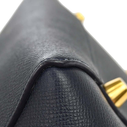 Celine Belt Textured Leather, Blue, Leather, Handbag