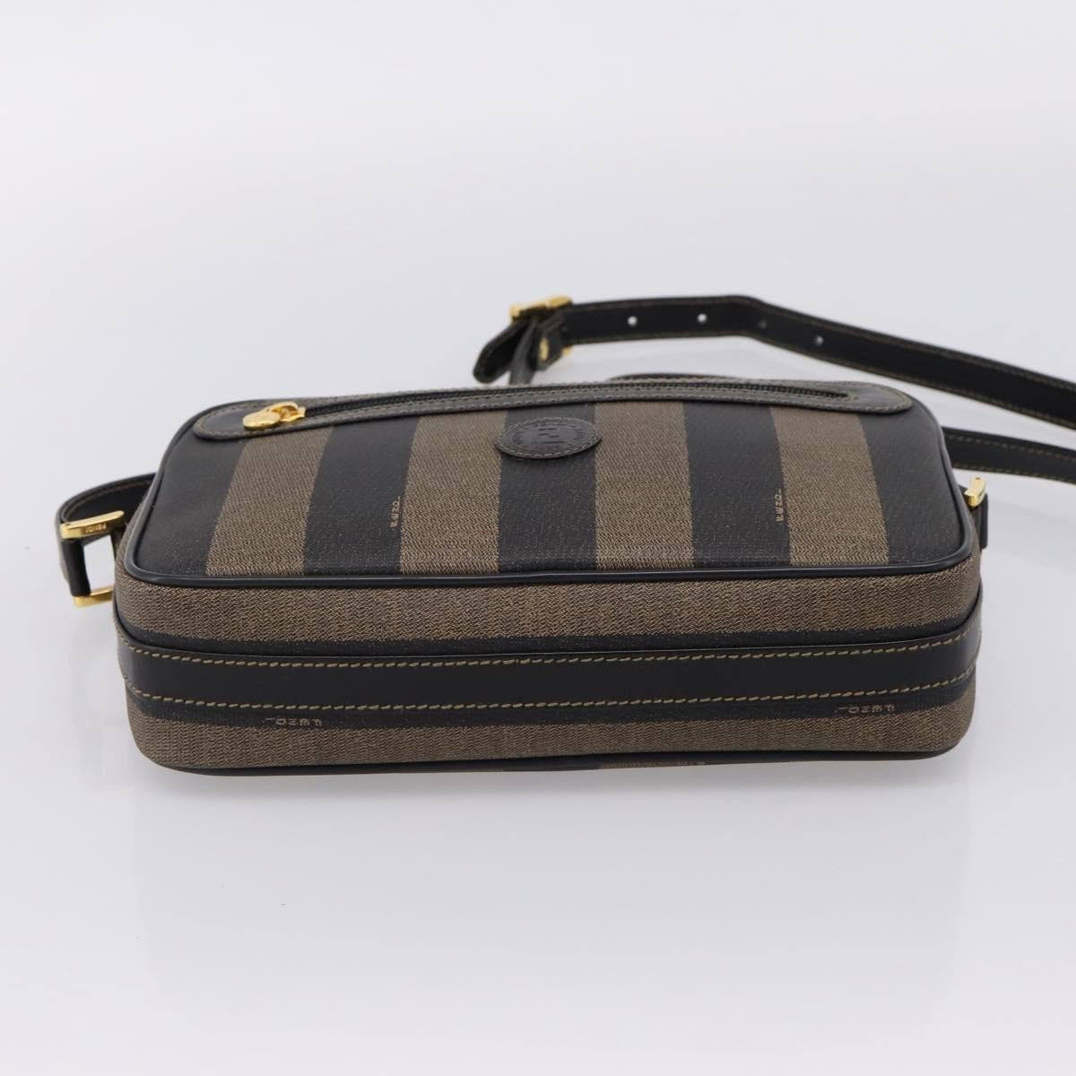 Fendi Vintage Pequin Front Pocket Coated Canvas, Brown, Canvas, Crossbody Bag