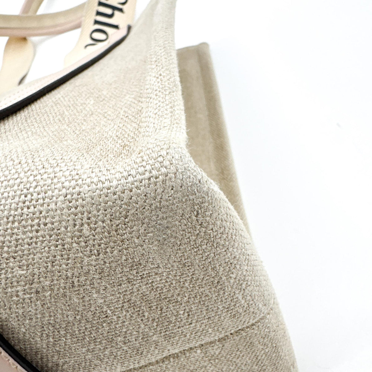 Chloe Woody Canvas with Leather, Beige, Canvas, Tote Bag
