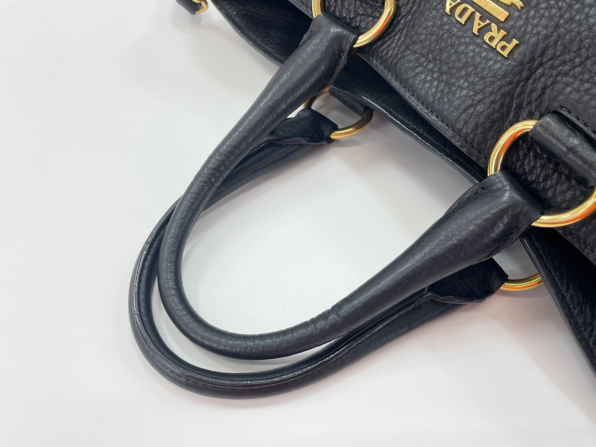 Prada Vitello Daino Convertible Tote Vitello Daino, Gray, Leather, Handbag