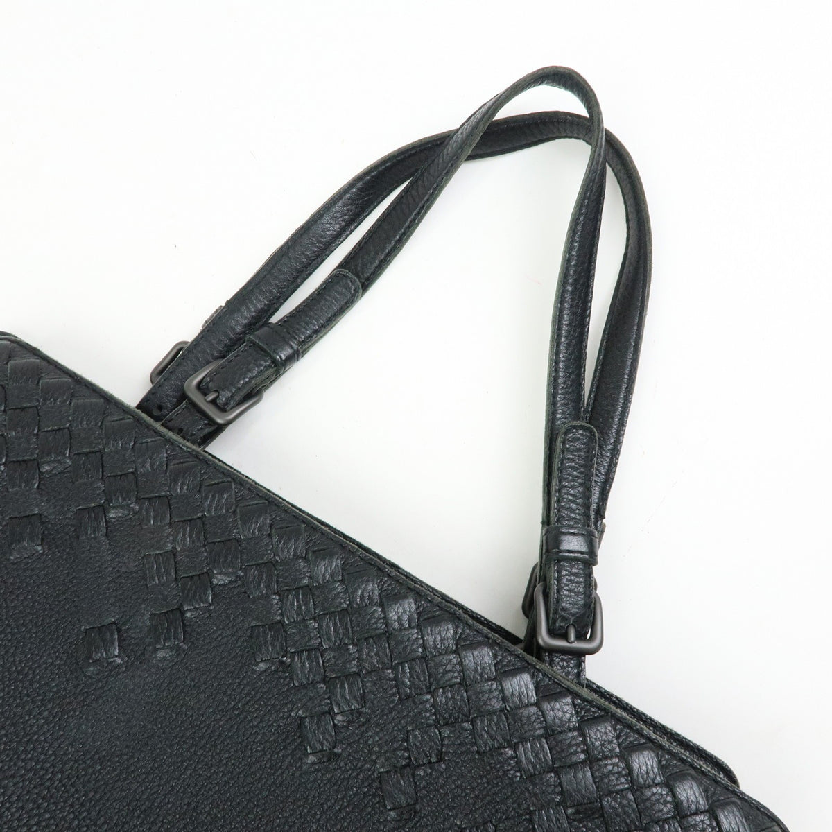 Bottega Veneta A-Shape Leather with Intrecciato Detail, Black, Leather, Tote Bag