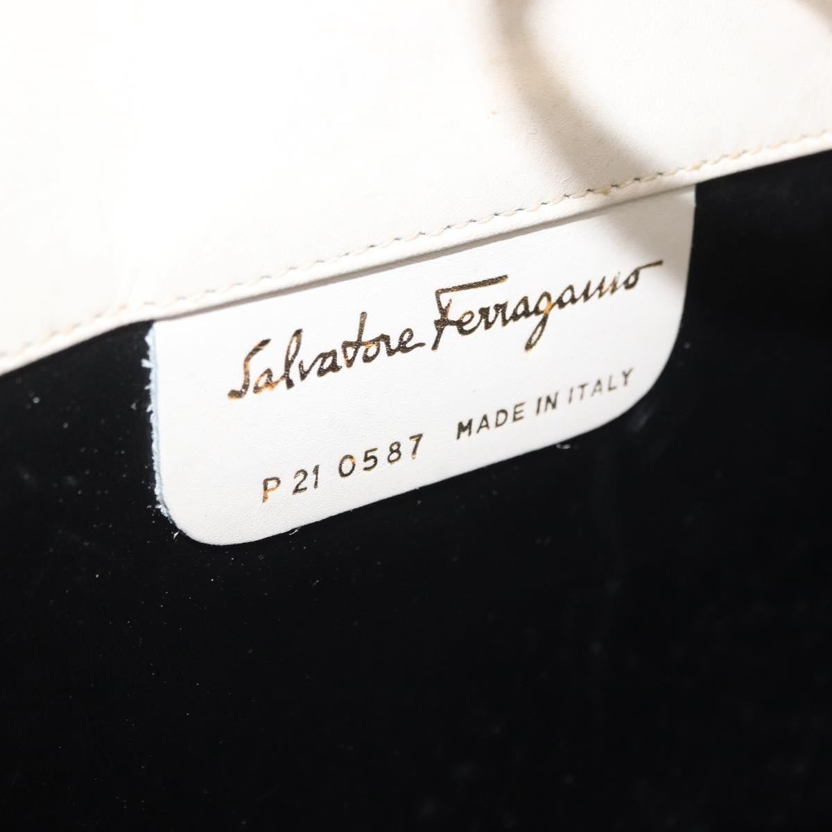 Salvatore Ferragamo Vintage Gancini Chain Leather, White, Leather, Shoulder Bag