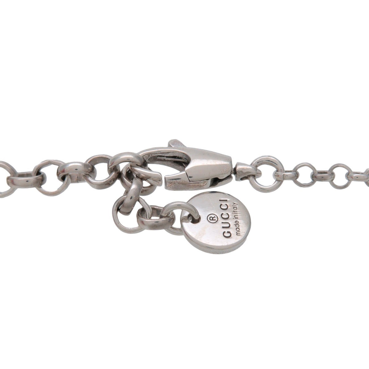 Gucci Engraved Interlocking G Chain Link Pendant Sterling Silver, Silver, Silver, Necklace