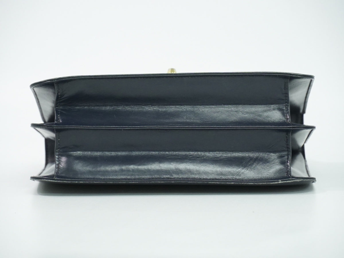 Gucci Vintage Top Handle Flap Leather with Chain Detail, Navy, Leather, Handbag
