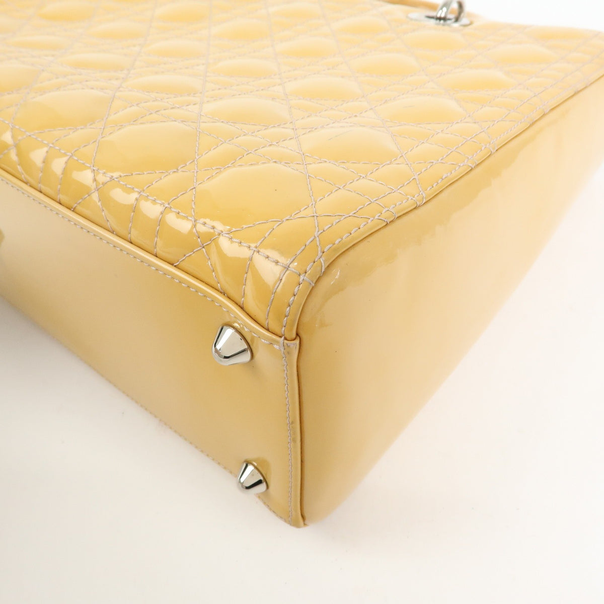 Christian Dior Vintage Lady Dior Cannage Quilt Patent, Yellow, Patent Leather, Handbag