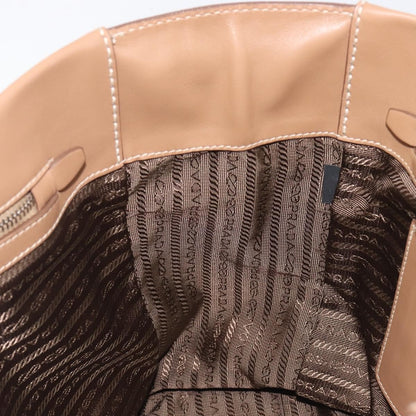 Prada Covered Strap Open City Calfskin, Beige, Leather, Tote Bag