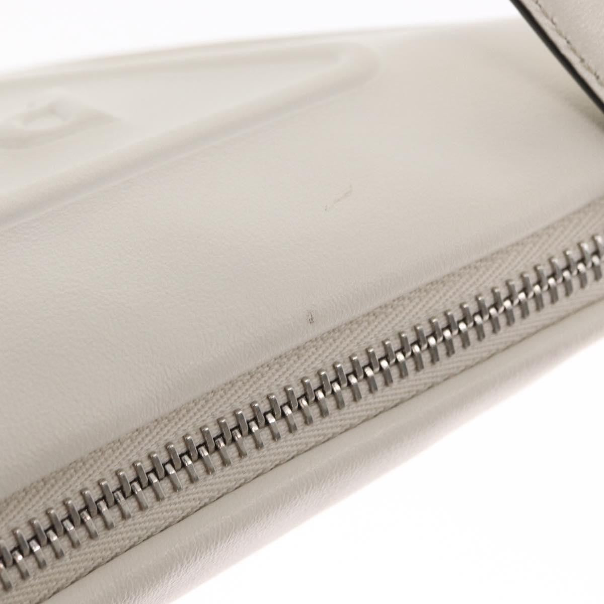 Prada Triangle Logo Wristlet Embossed Leather, White, Leather, Clutch