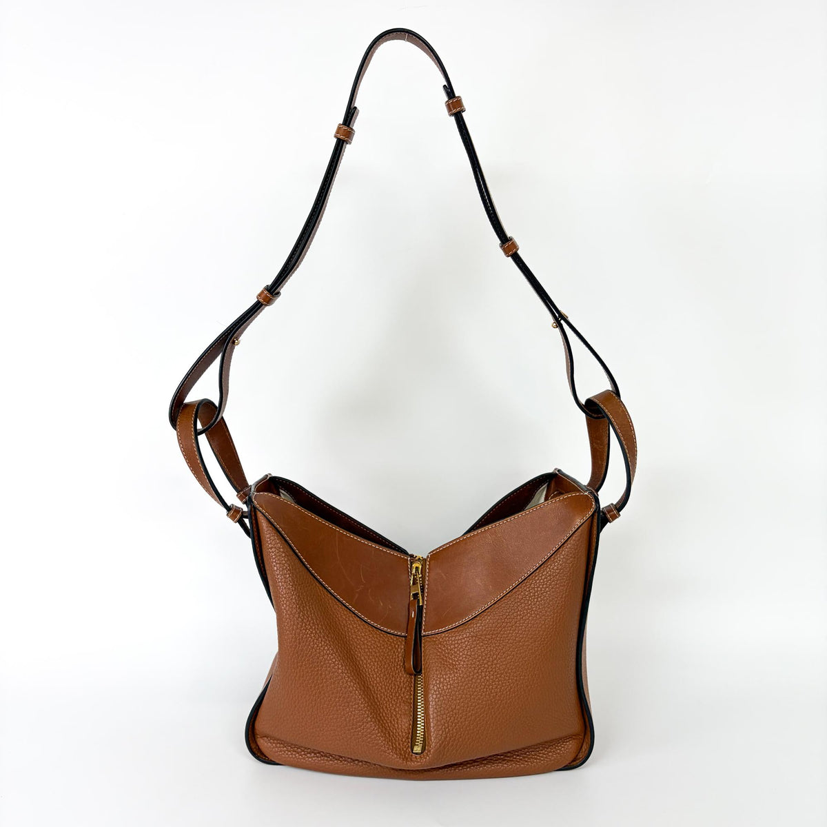 Loewe Hammock Leather, Brown, Leather, Handbag