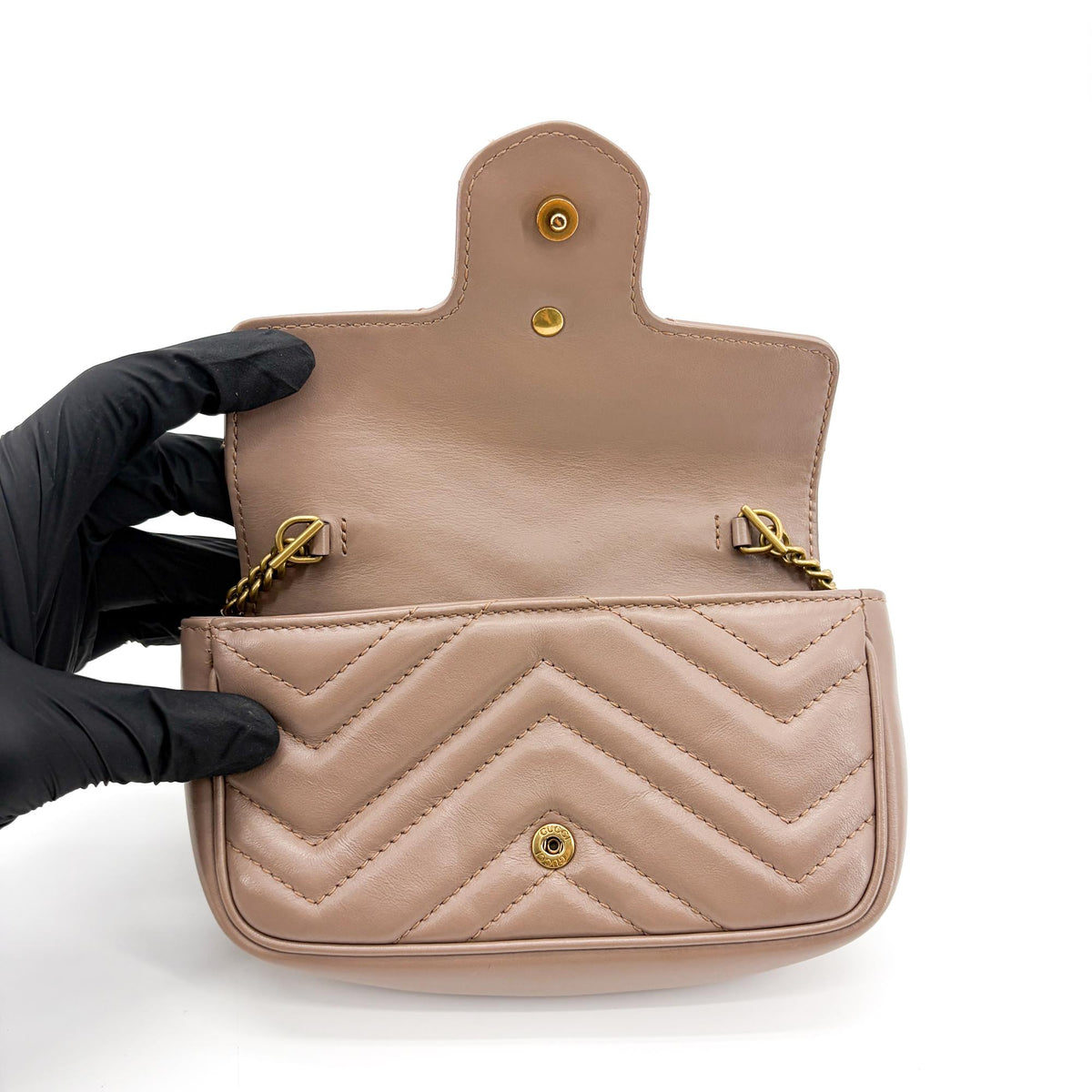 Gucci GG Marmont Flap Matelasse Leather, Beige, Leather, Handbag