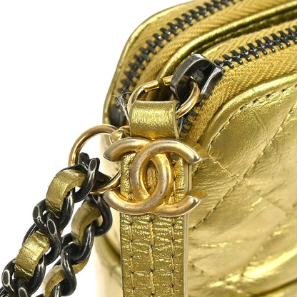 Chanel Gabrielle Double Zip Clutch with Chain Quilted Aged Calfskin, Gold, Leather, Shoulder Bag