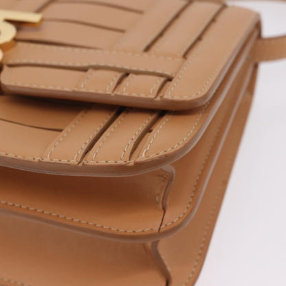 Burberry TB Flap Woven Leather, Beige, Leather, Handbag