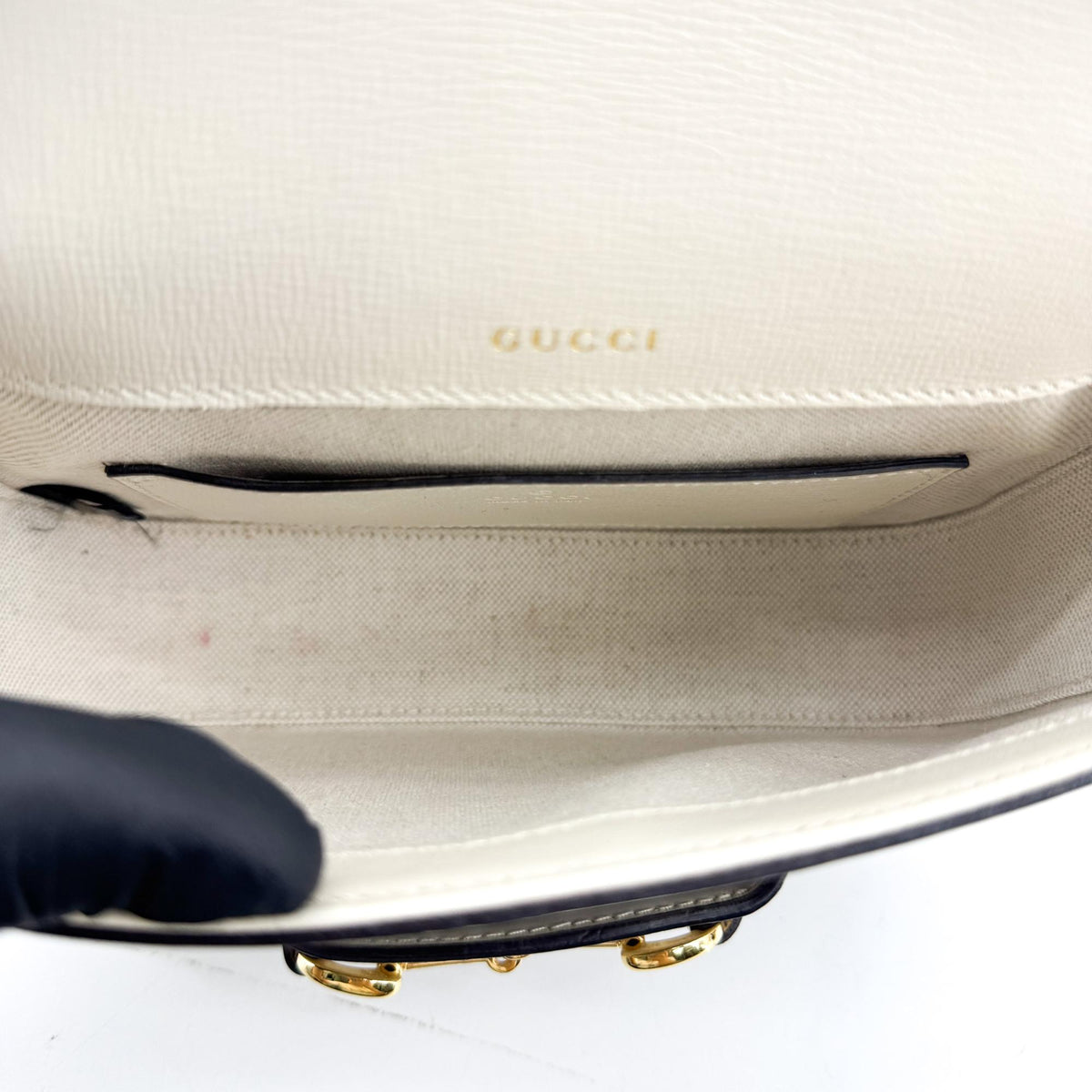 Gucci Horsebit 1955 GG Coated Canvas with Leather, White, Canvas, Shoulder Bag