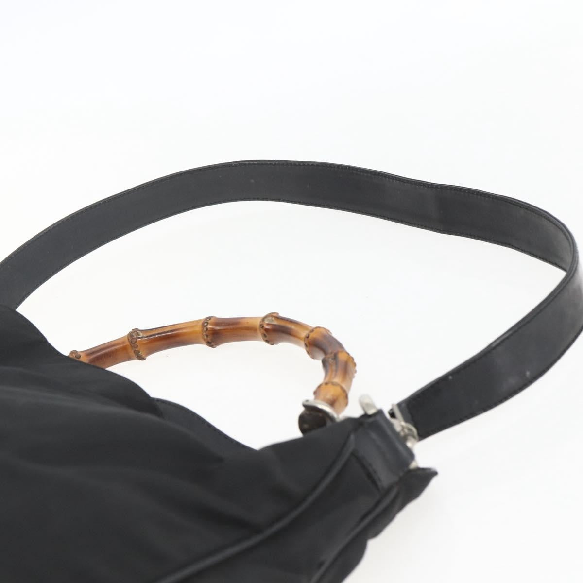 Gucci Vintage Bamboo Nylon and Patent Leather, Black, Nylon, Handbag