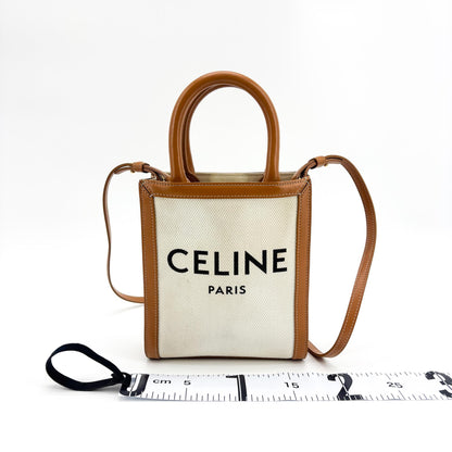 Celine Vertical Cabas Canvas with Leather, Beige, Canvas, Tote Bag