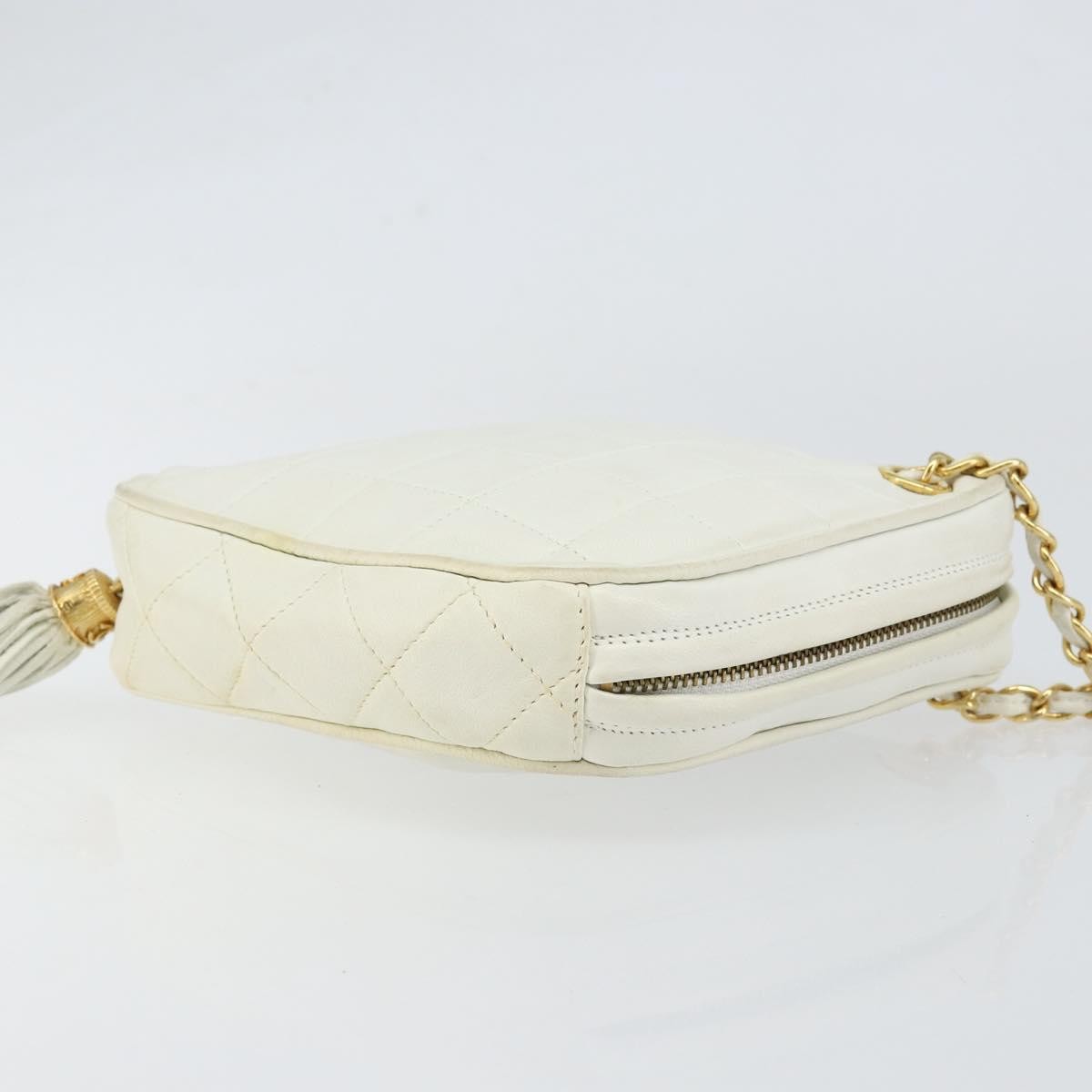 Chanel Vintage Diamond Tassel Quilted Lambskin, White, Leather, Crossbody Bag