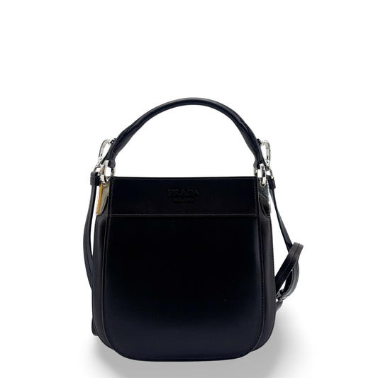 Prada Margit Calf Leather, Black, Calfskin, Shoulder Bag