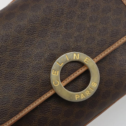 Celine Vintage Macadam Circle Logo Canvas and Leather, Brown, Canvas, Shoulder Bag