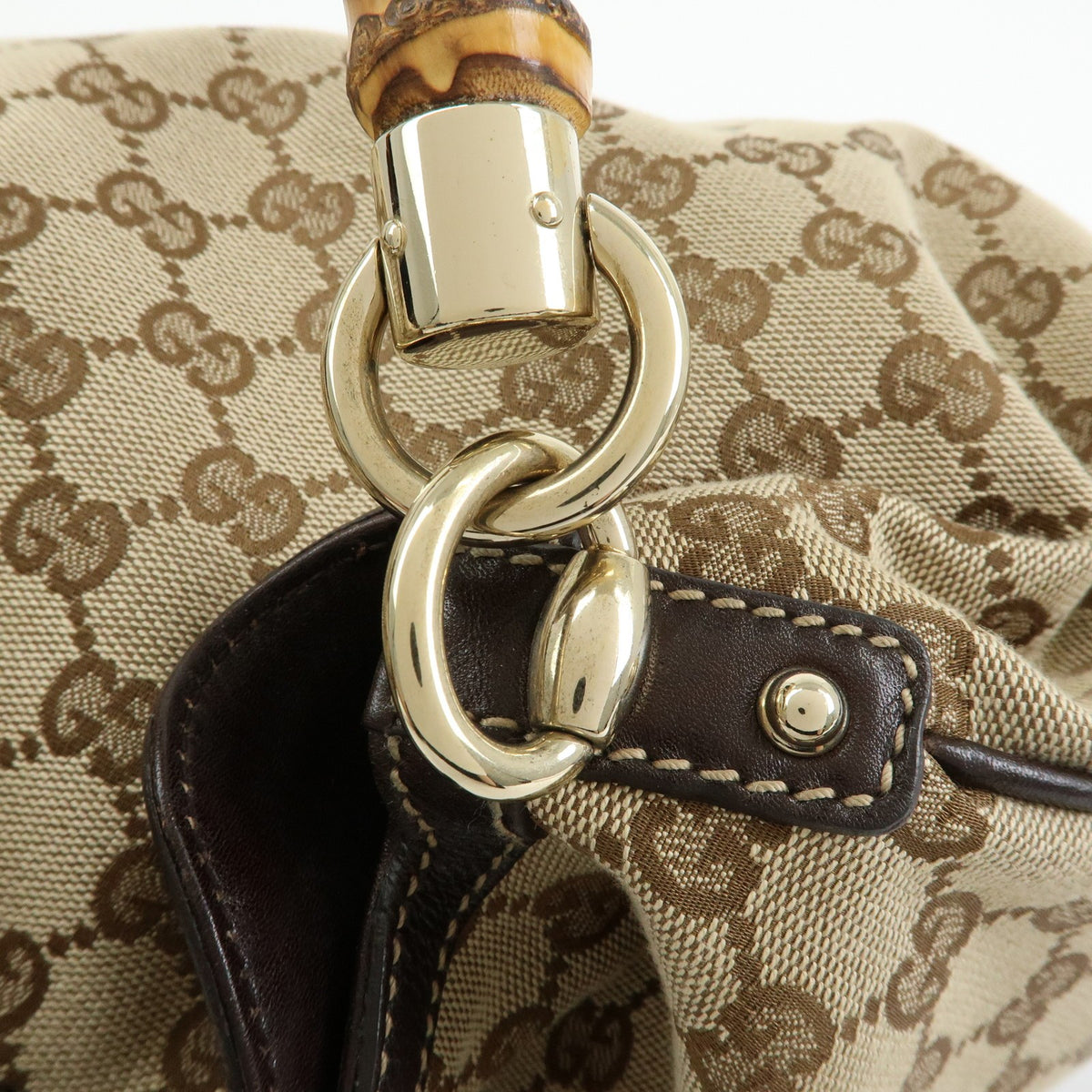Gucci Bamboo Peggy Hobo GG Canvas, Beige, Canvas, Shoulder Bag