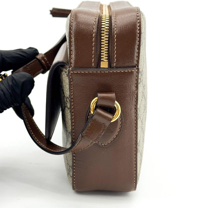 Gucci Horsebit 1955 Camera GG Coated Canvas with Leather, Beige, Canvas, Handbag