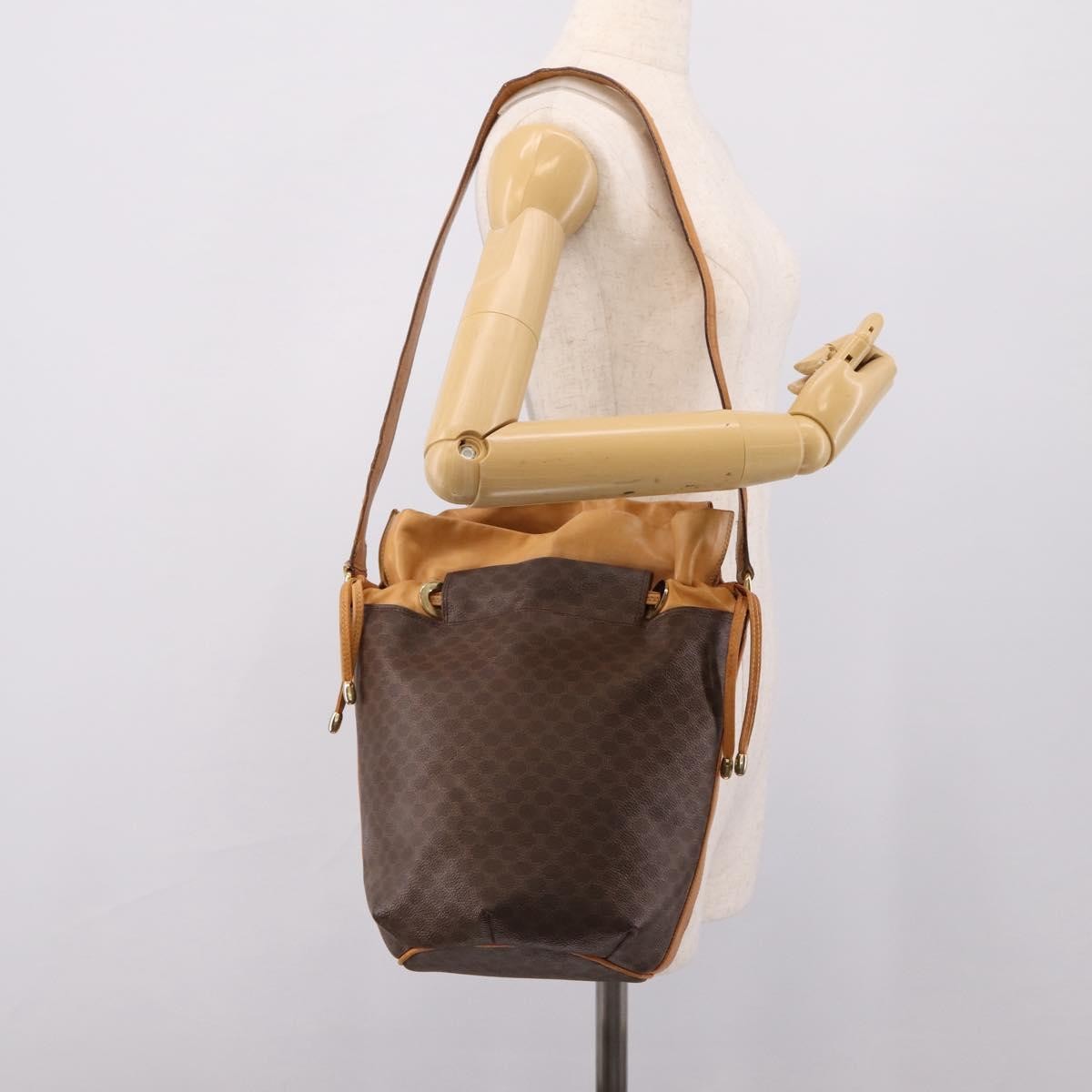Celine Vintage Macadam Canvas and Leather, Brown, Canvas, Shoulder Bag