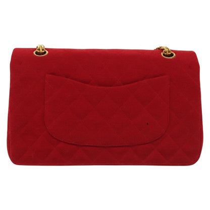 Chanel Vintage Classic Double Flap Bag Quilted Wool, RED, COTTON, Shoulder bag