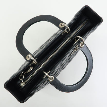 Christian Dior Lady Dior Cannage Quilt Lambskin, Black, Leather, Handbag