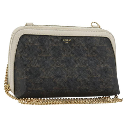 Celine Zip Around Chain Clutch Triomphe Coated Canvas, Brown, Canvas, Clutch