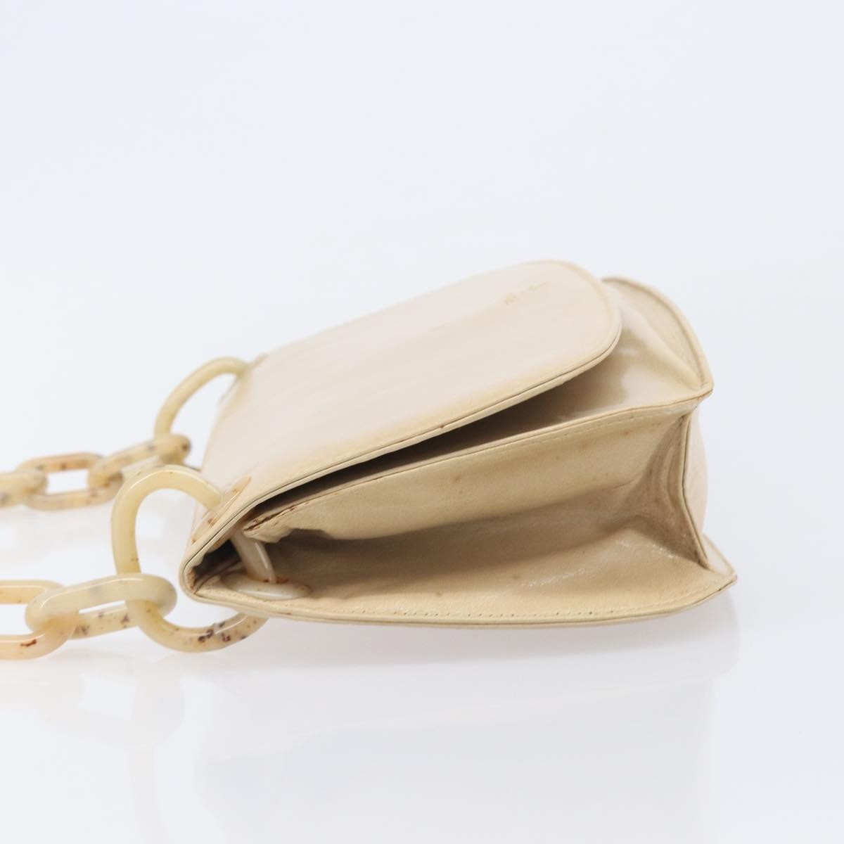 Prada Resin Chain Ruffle Flap Leather, Beige, Leather, Handbag