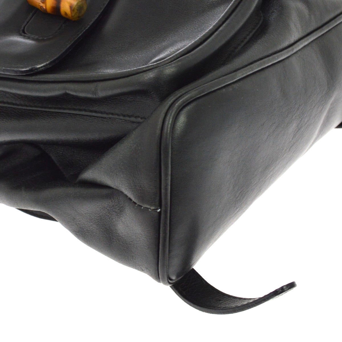 Gucci Vintage Bamboo Leather, Black, Leather, Backpack