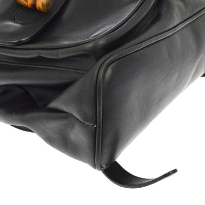 Gucci Vintage Bamboo Leather, Black, Leather, Backpack