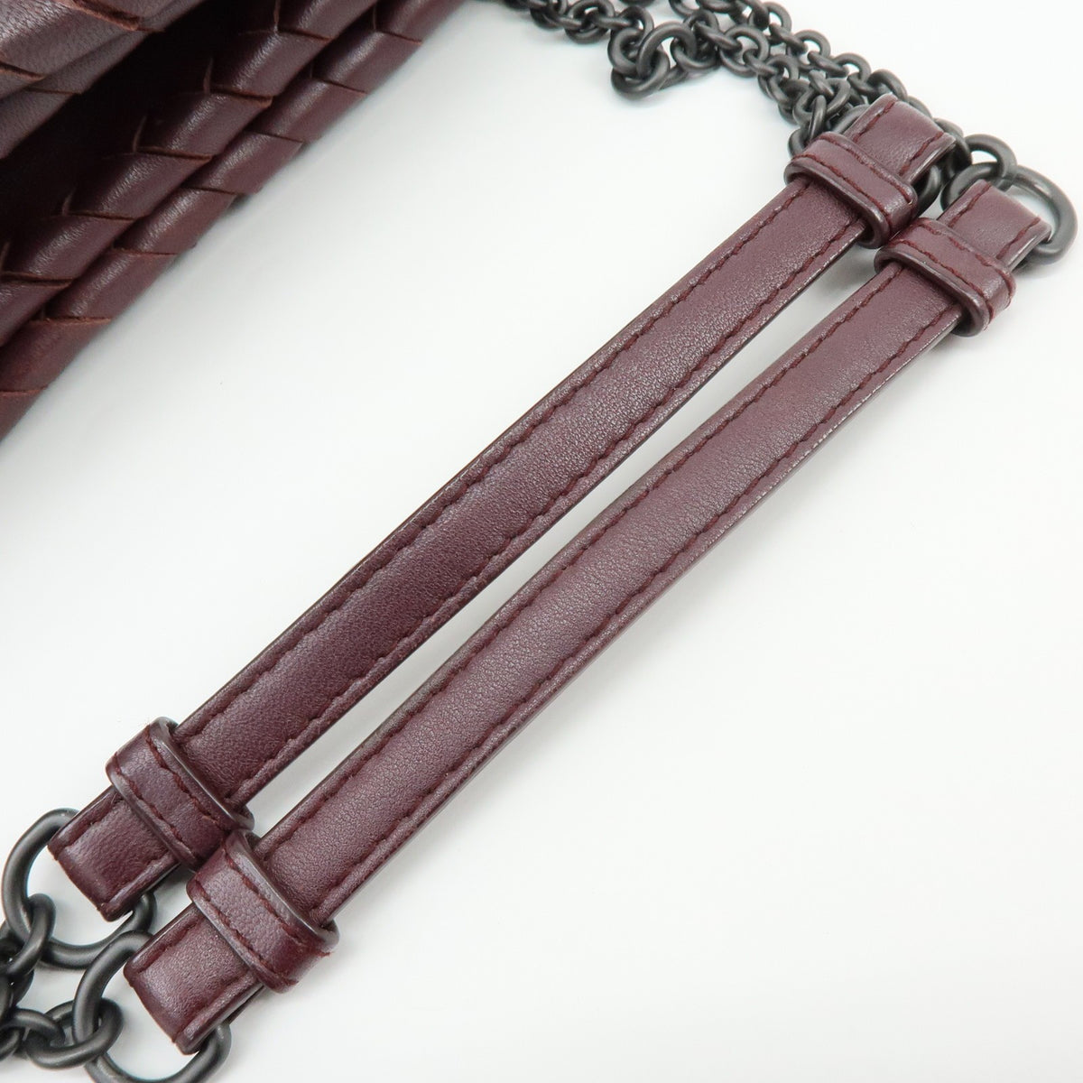 Bottega Veneta Double Chain Intrecciato Nappa, Burgundy, Leather, Tote Bag