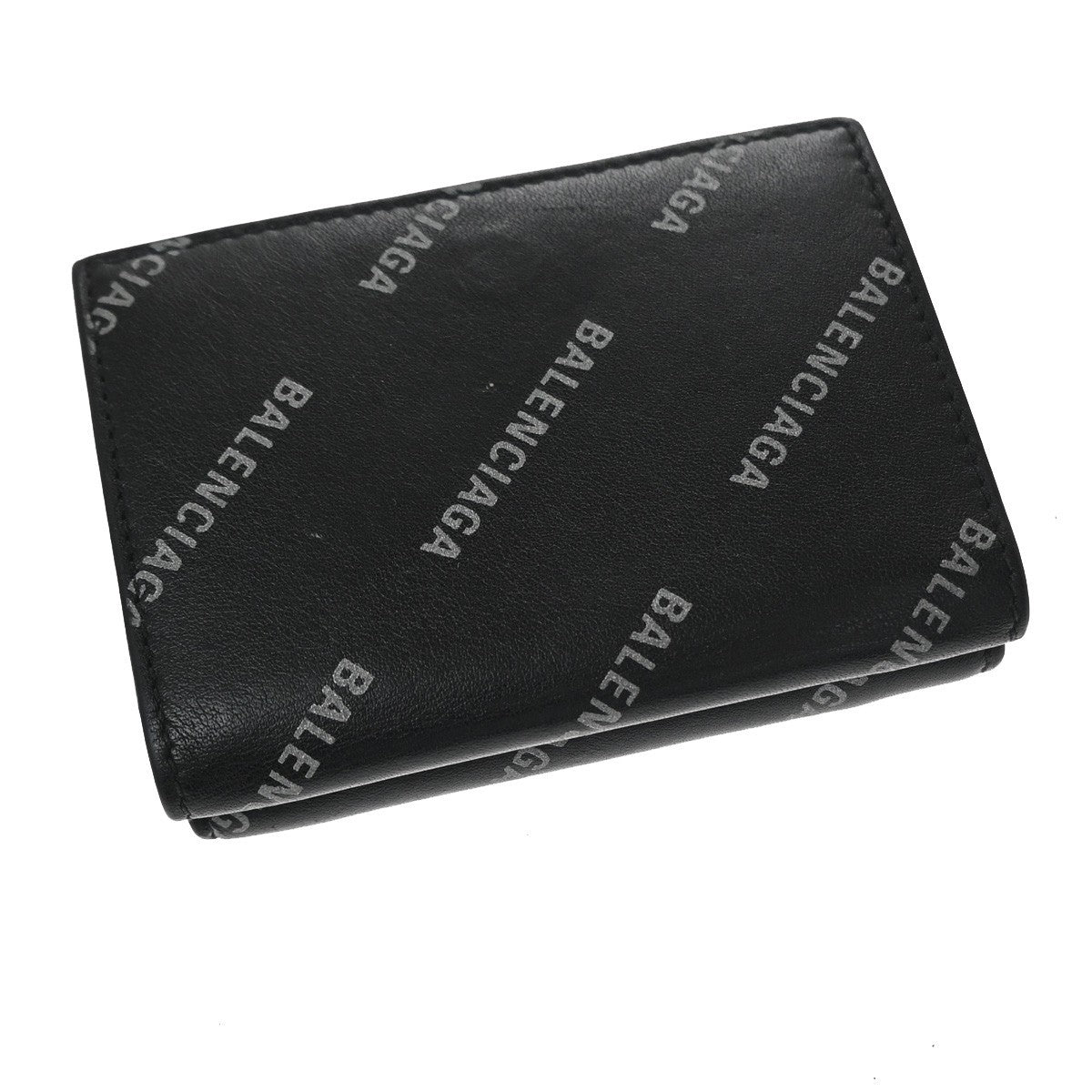 Balenciaga Logo Trifold Leather, Black, Leather, Wallet