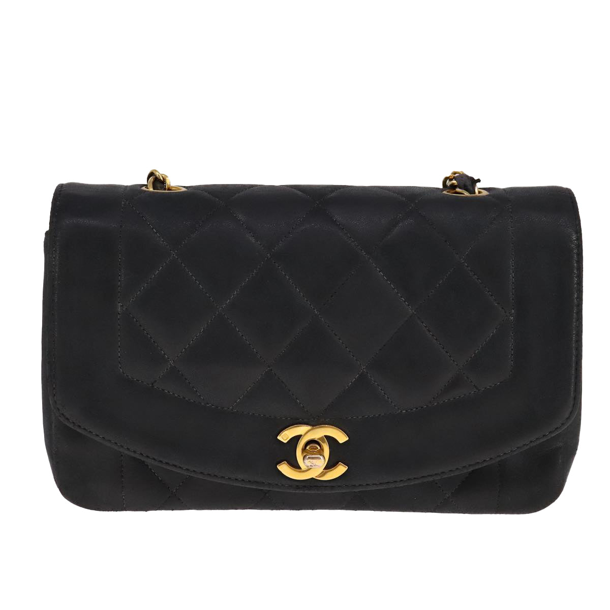 Chanel Vintage Diana Flap Bag Quilted Lambskin, BLACK, LEATHER, Shoulder bag