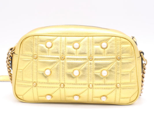 Gucci Pearly GG Marmont Embellished Matelasse Leather, Gold, Leather, Shoulder Bag