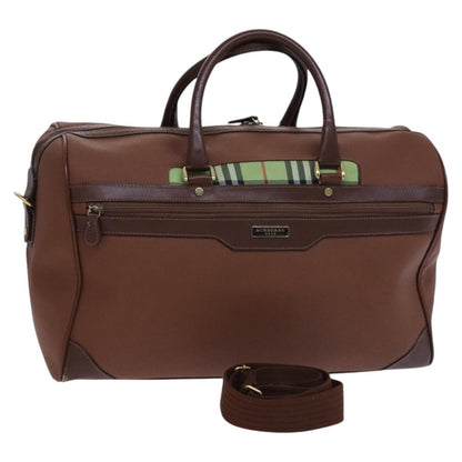 Burberry Nova check boston Canvas, Brown, Leather, Handbag