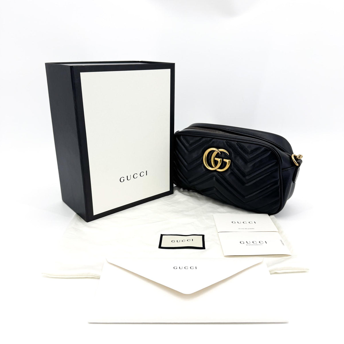 Gucci GG Marmont Matelasse Leather, Black, Leather, Shoulder Bag