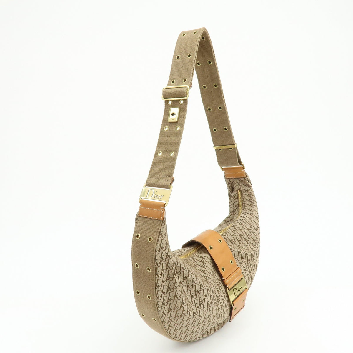 Christian Dior Street Chic Hobo Canvas, Beige, Canvas, Shoulder Bag