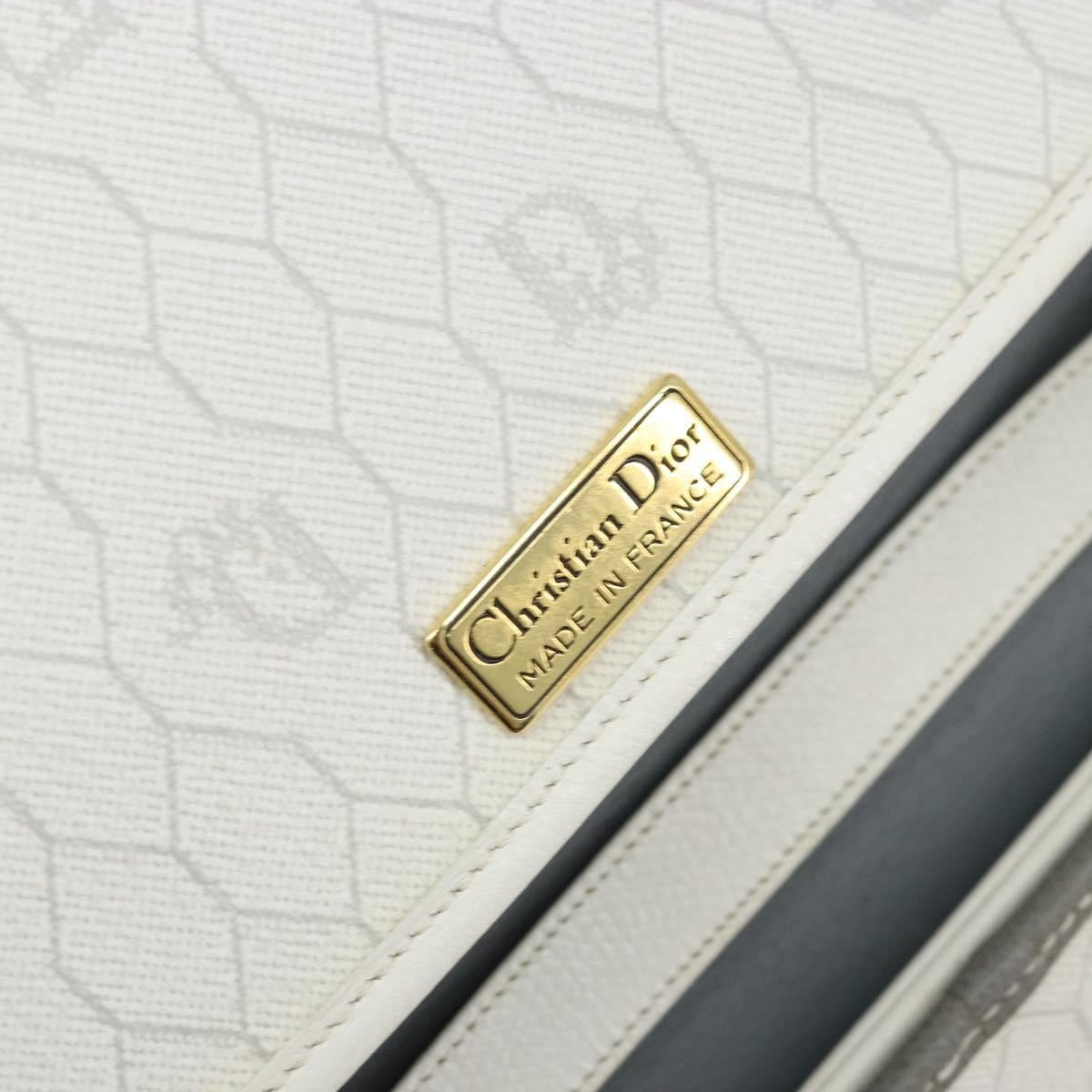 Christian Dior Vintage Honeycomb Zip Coated Canvas, White, Canvas, Clutch