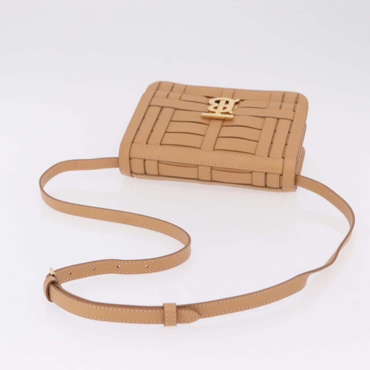 Burberry TB Flap Woven Leather, Beige, Leather, Handbag