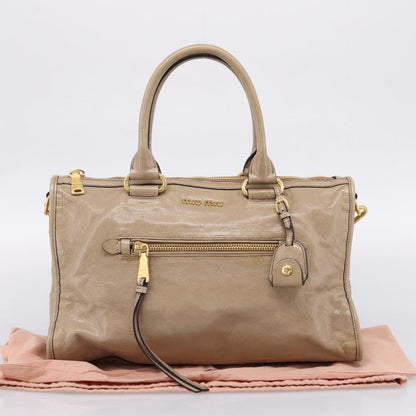 Miu Miu Convertible Bauletto Vitello Shine, Beige, Leather, Handbag