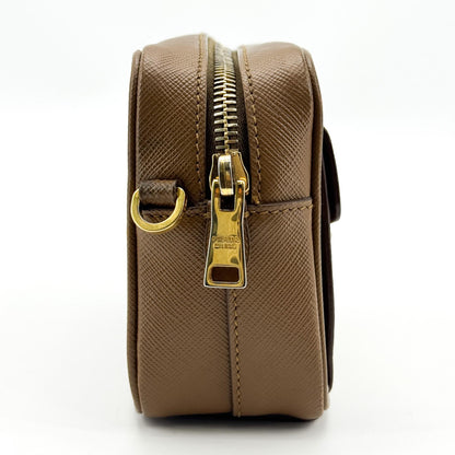 Prada Pushlock Pocket Camera Saffiano Leather, Brown, Leather, Handbag
