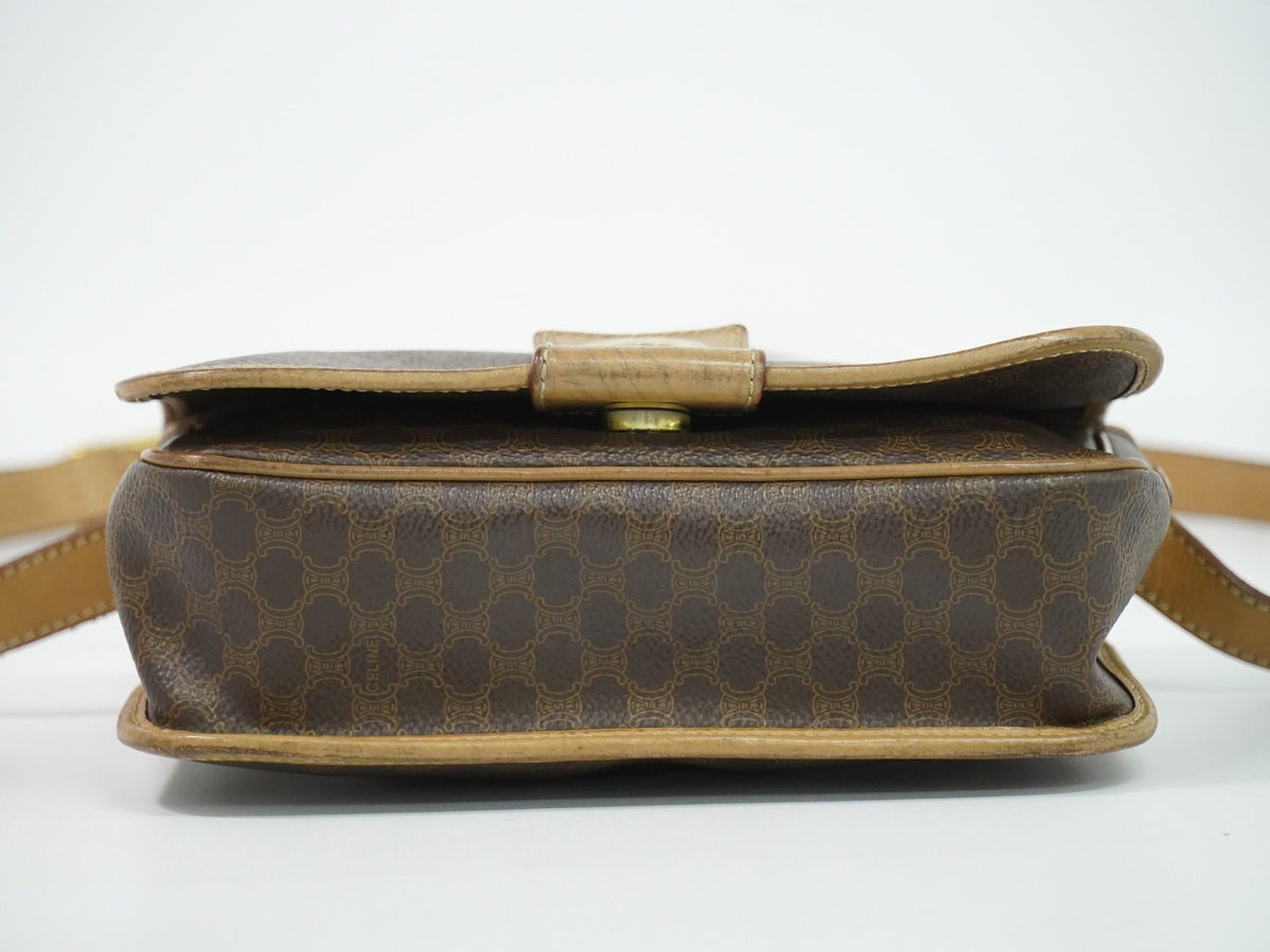 Celine Vintage Macadam Canvas and Leather, Brown, Canvas, Shoulder Bag