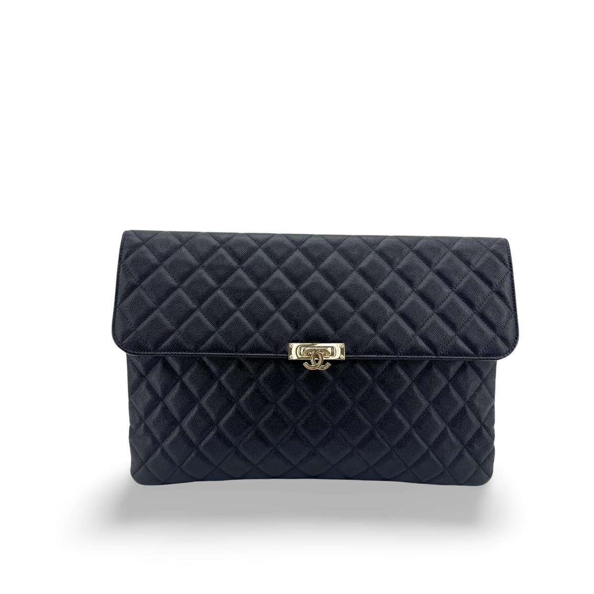 Chanel Golden Class O Case Clutch Quilted Caviar, Black, Leather, Clutch