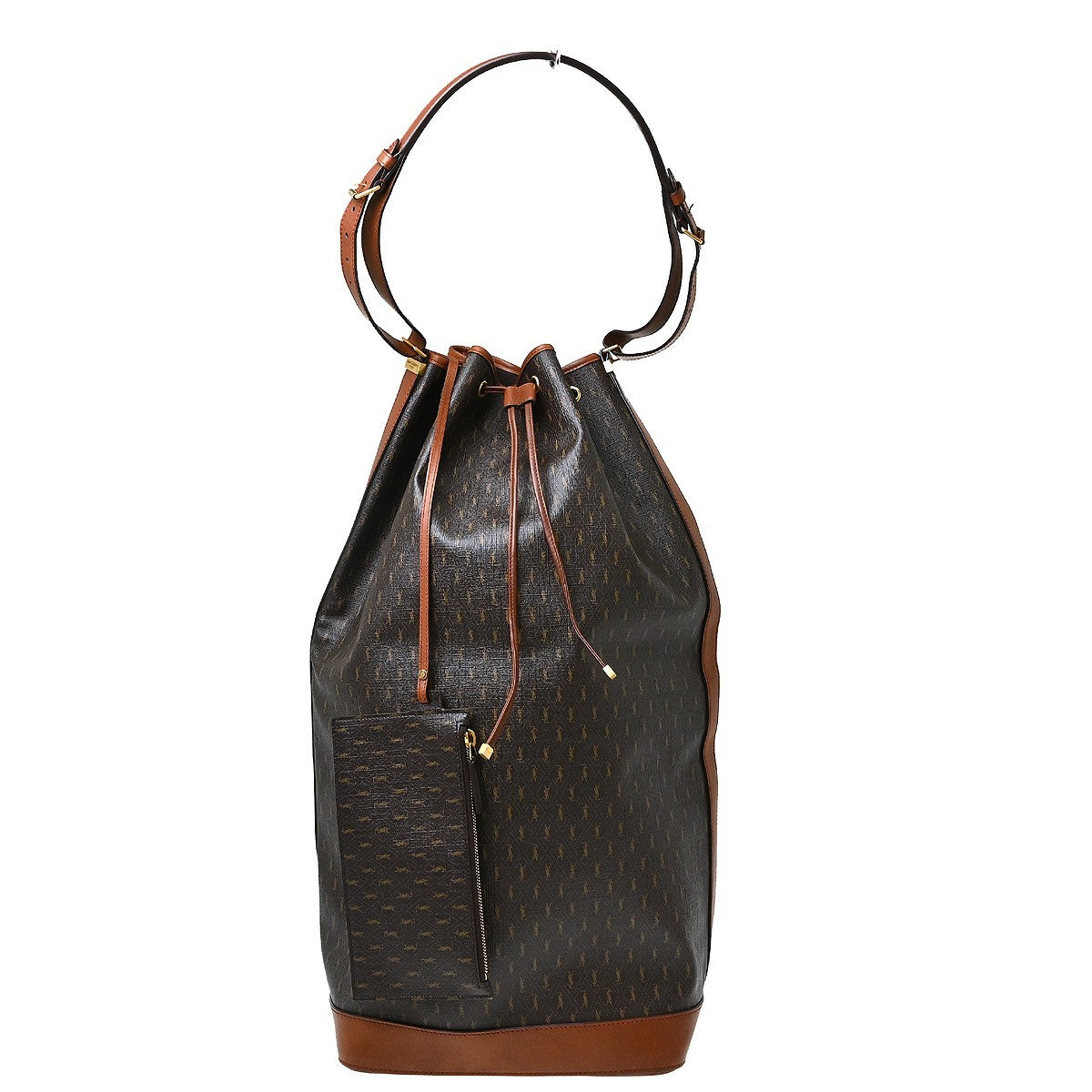 Saint Laurent Vintage Classic Monogram Drawstring Bucket Canvas, Brown, Canvas, Shoulder Bag