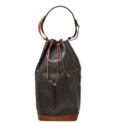 Saint Laurent Vintage Classic Monogram Drawstring Bucket Canvas, Brown, Canvas, Shoulder Bag